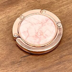Women Rose Gold Bag Hook Marble Accent Folding Purse Holder Table Hanger